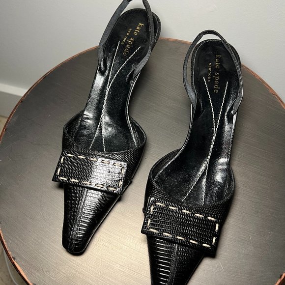 Kate Spade Pointed Toe Kitten Heels with Square Bow, size 7.5 - Picture 1 of 5